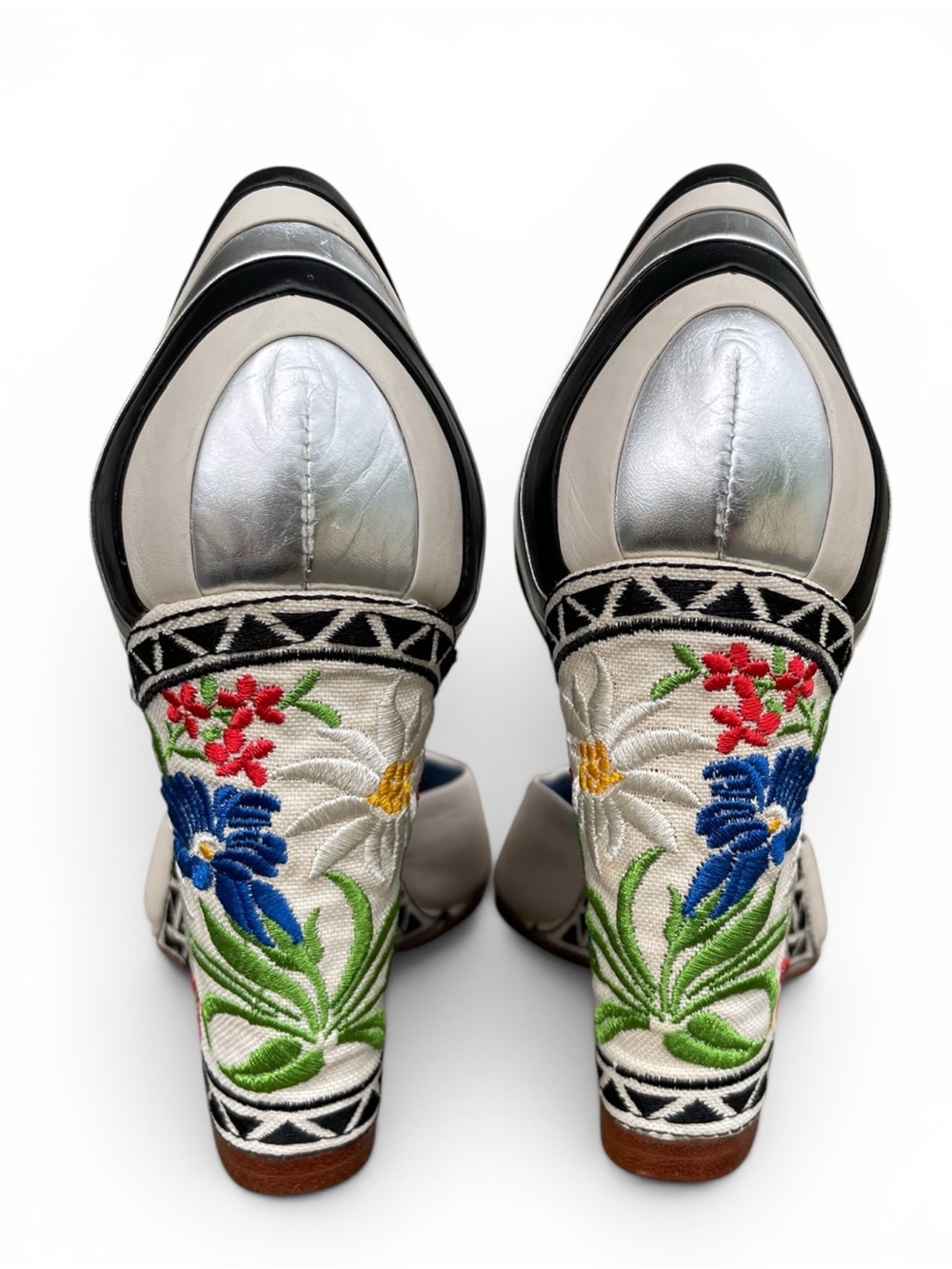Rare Ashley Dearborn Embroidered Leather Wedge Heels EU 38 Boho Artisan Floral - Picture 8 of 13